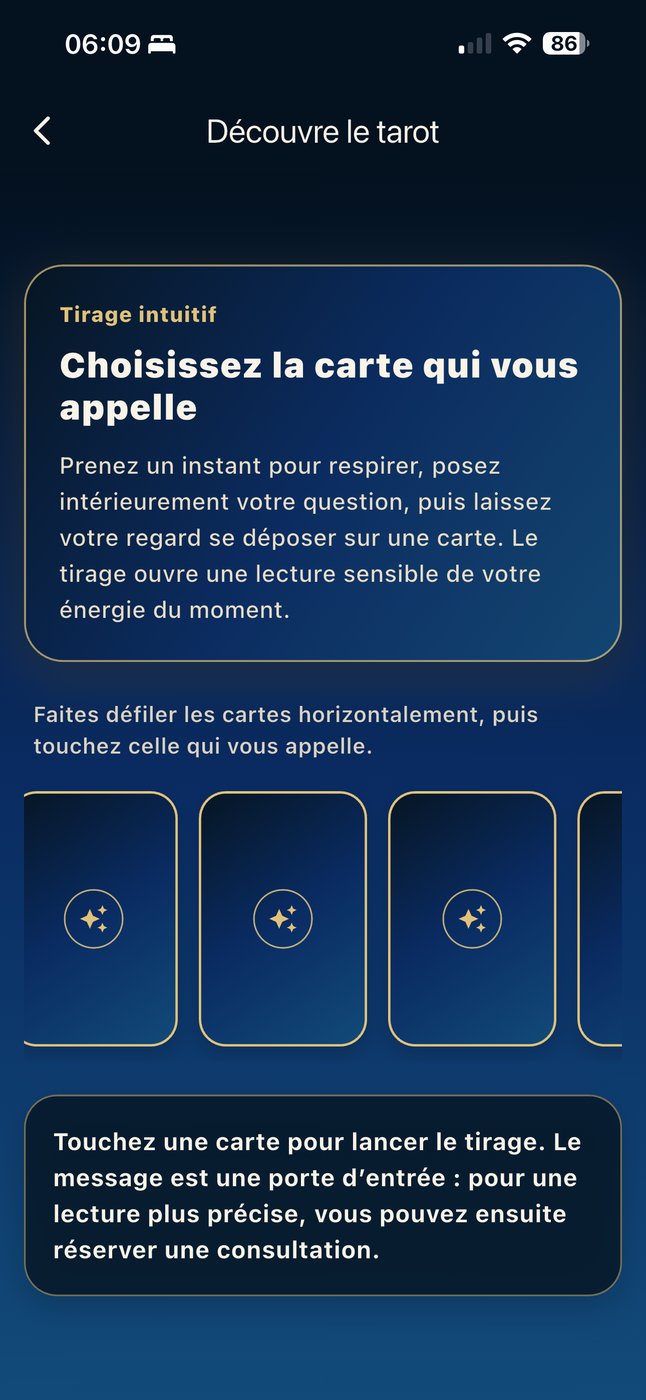 Écran du tirage de tarot intuitif